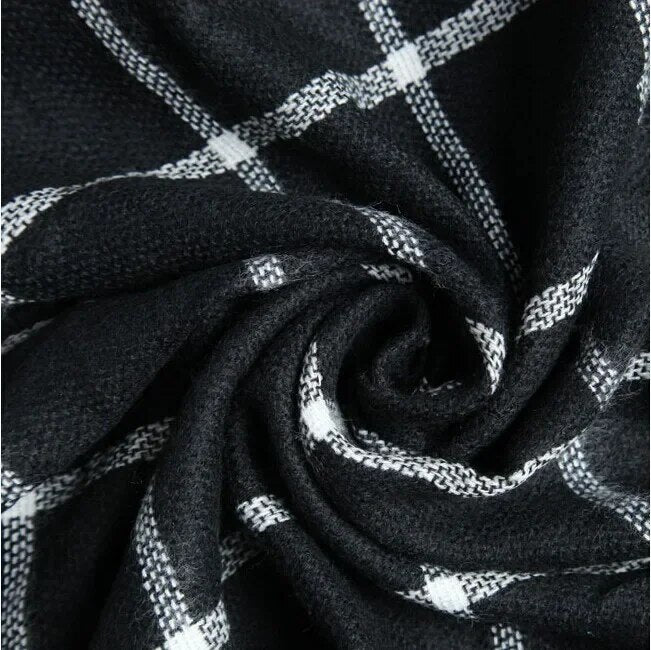 1PC 2023 195CM * 75CM New Lady Women Blanket Black White Plaid Cozy Checked Tartan Scarf Wraps Shawl