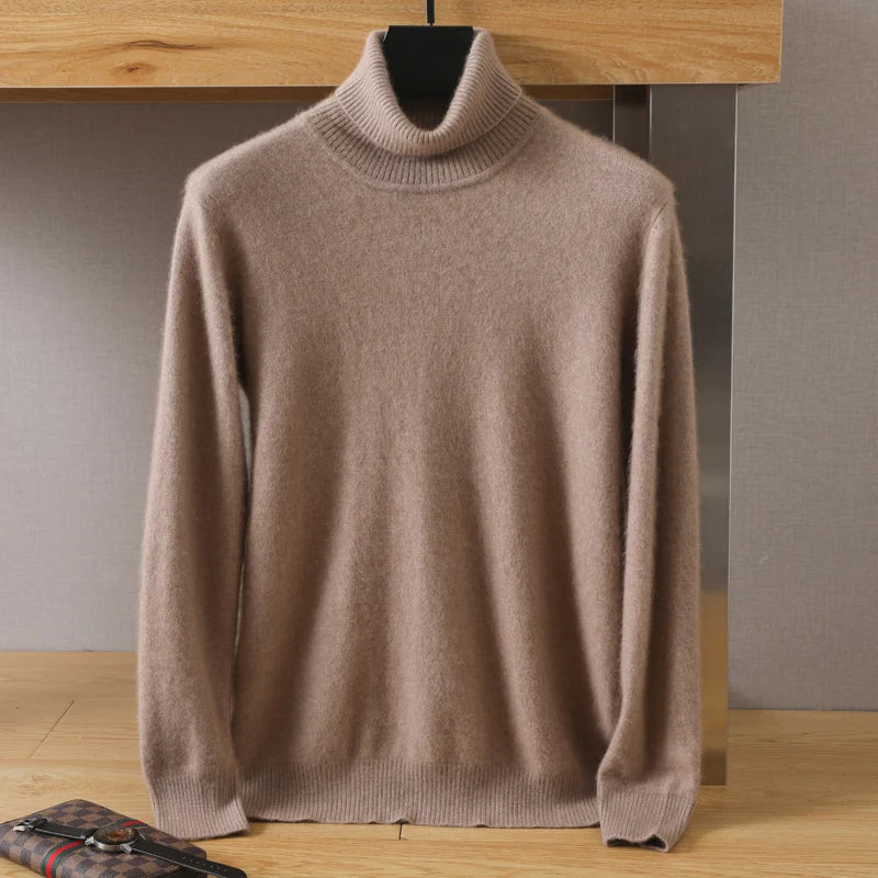 2023 new 100% pure mink cashmere turtleneck sweater men's high-grade high-quality long-sleeved casual fashion mink cashmere swea