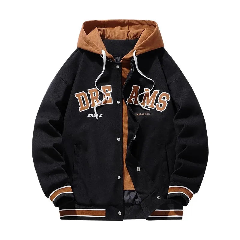 High Quality Varsity Baseball Uniform Jacket Men's Autumn New Trendy Brand All-match Student Hooded Jacket Plus Size Coats Women