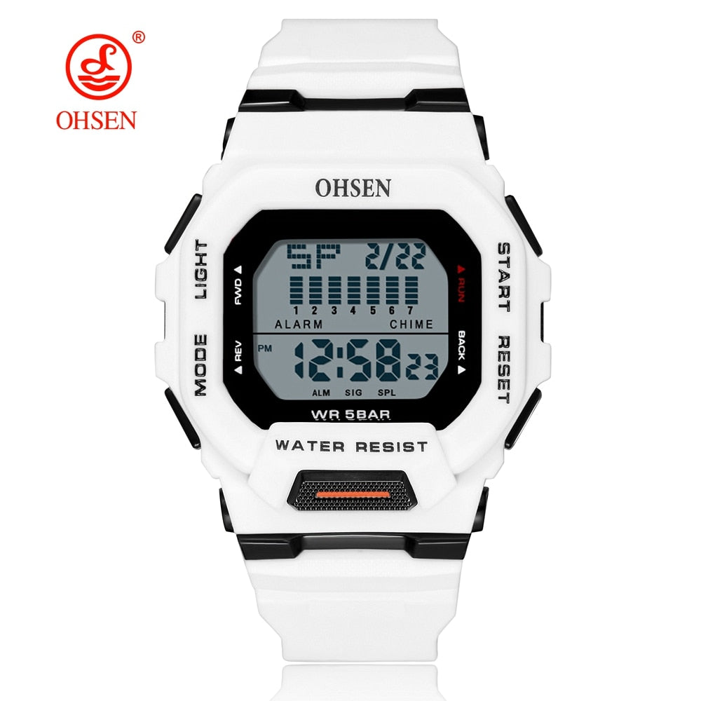 Fashion OHSEN Hombre Male Digital Watches 5ATM Dive Man Mens Sport White Wristwatches Hand clocks Man Watch Reloj Masculino