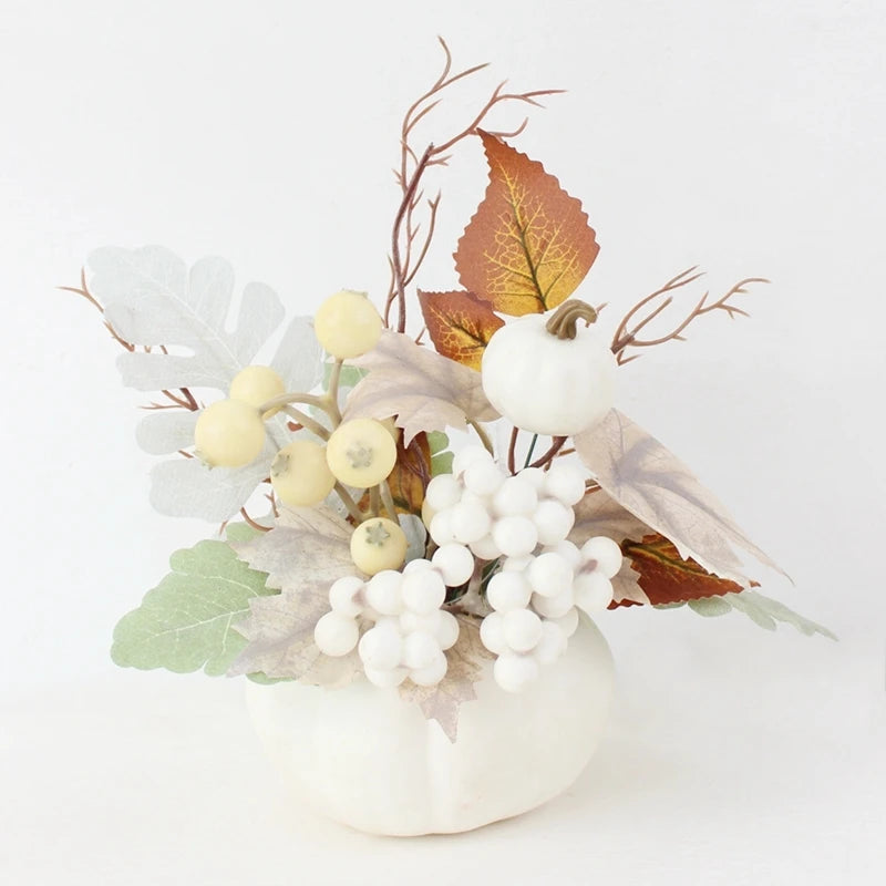 Fall Thanksgiving Decorations Autumn Harvest Artificial Pumpkin Arrangement with Berries Maple Leaves for Table