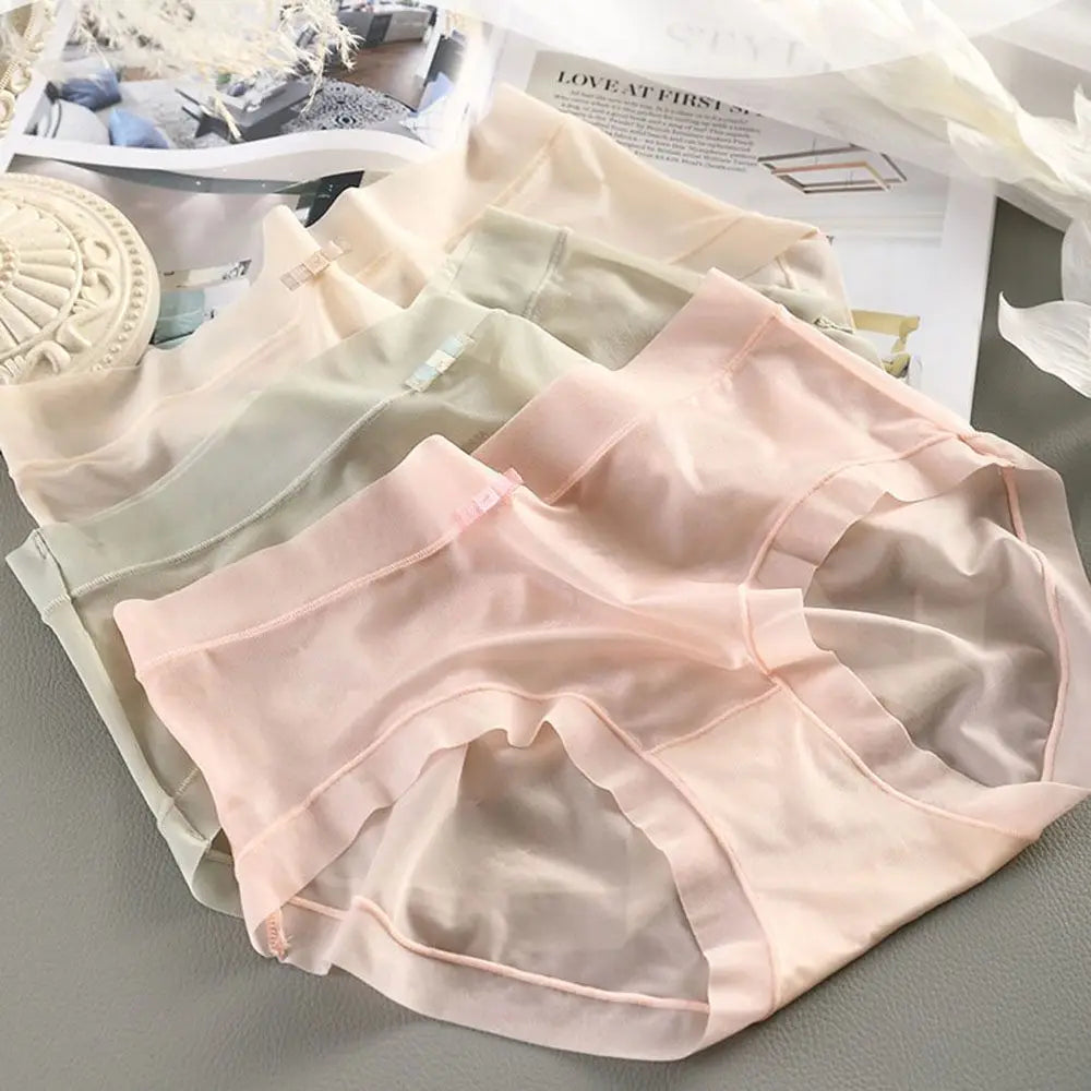 Ice Silk Panties for Women Sexy Transparent Briefs Seamless Breathable Middle Rise Underpants Comfort Soft Underwear Women