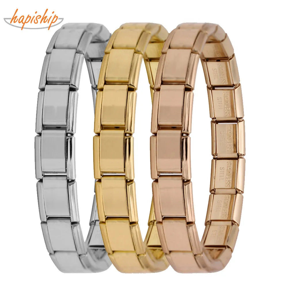 Hapiship New Women's Jewelry 9mm Width Itanlian Elastic Charm Bracelet Fashion Stainless Steel Bangle ST-