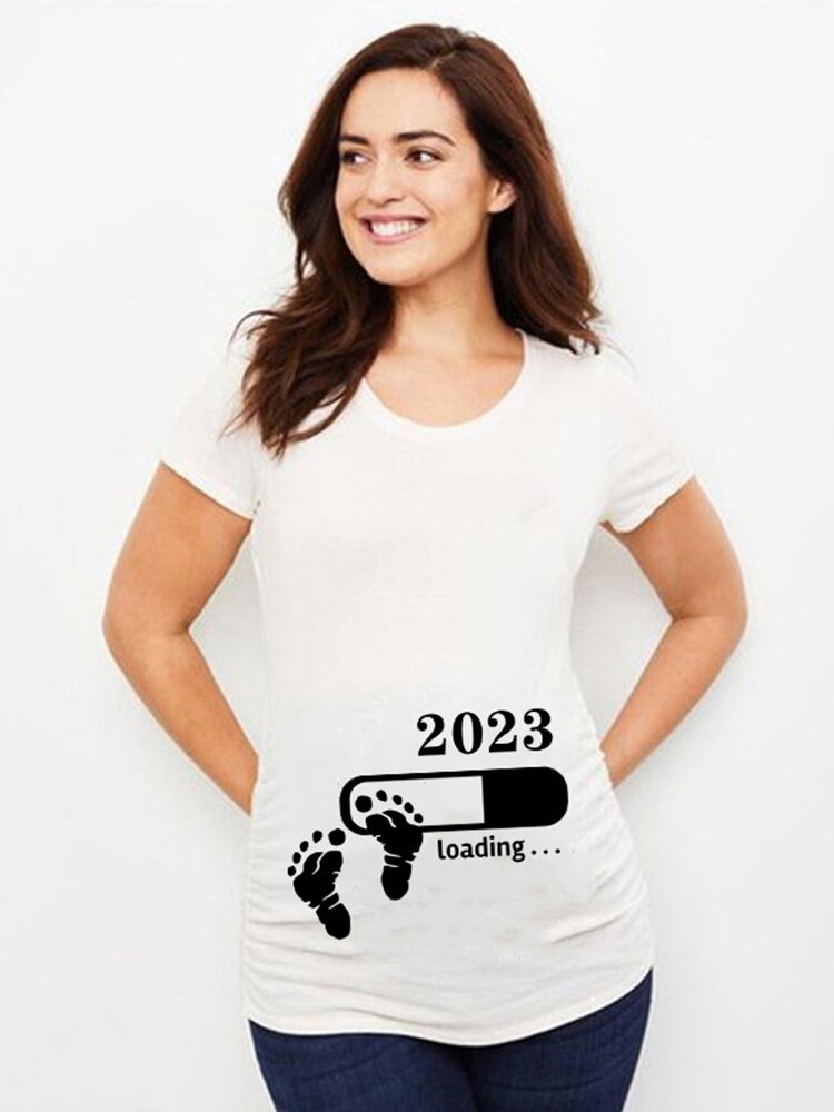 Baby Loading 2023 Women Printed Pregnant T Shirt Girl Maternity Short Sleeve Pregnancy Announcement Shirt New Mom Clothes