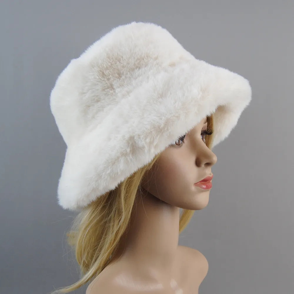 2024 New Style Fake Rabbit Fur Hats Super Soft Women Winter Hat Cotton Lining Warm Russian Fashion Ski Beanies Plush Solid Color