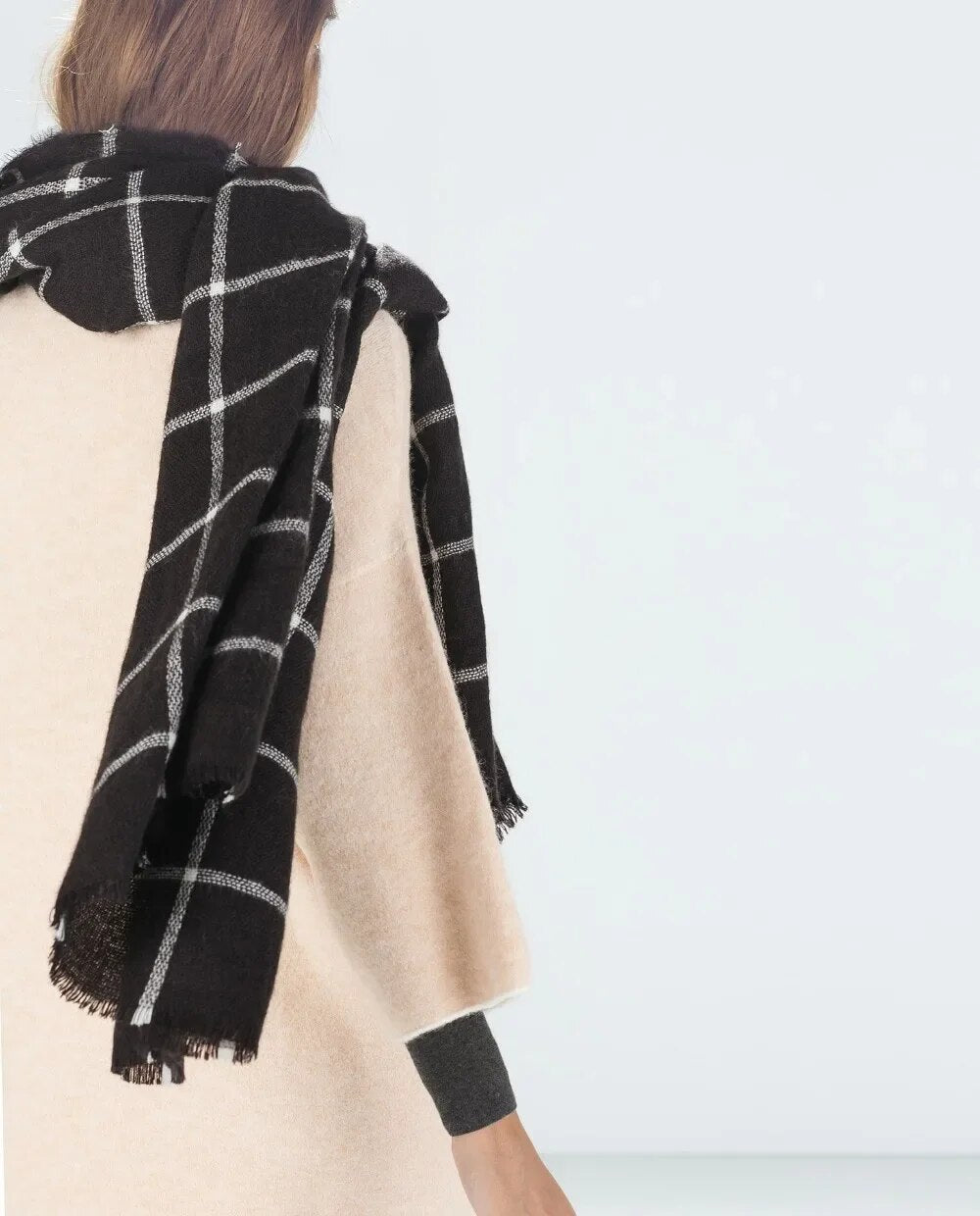 1PC 2023 195CM * 75CM New Lady Women Blanket Black White Plaid Cozy Checked Tartan Scarf Wraps Shawl