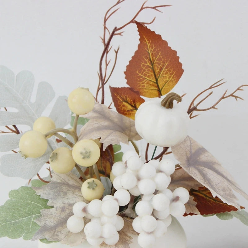 Fall Thanksgiving Decorations Autumn Harvest Artificial Pumpkin Arrangement with Berries Maple Leaves for Table