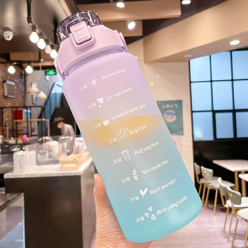 2 Liters Water Bottle Motivational Drinking Bottle Sports Water Bottle with Time Marker Stickers Plastic Cups Botellas De Agua