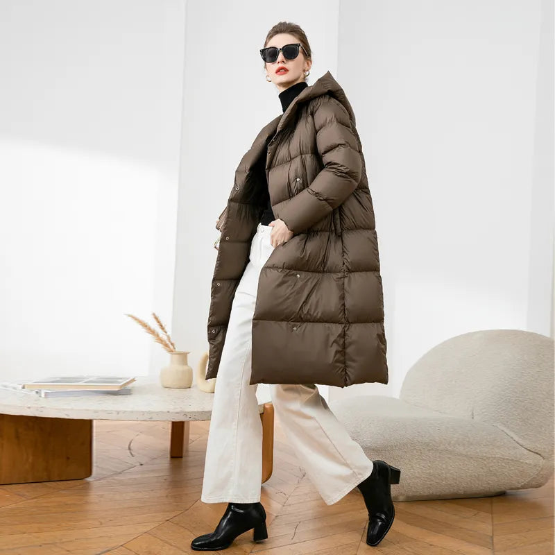 2023 Winter Down Coat Women Ultra Light Long Puffer Jacket Female Cusual Warm Thickening Parkas with Hood Outerear Overcoat Lady