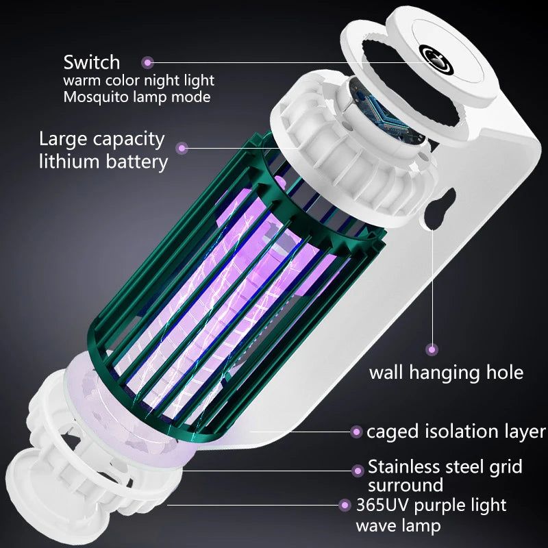 Mosquito Killer Lamp Electric Shock Photocatalyst Kill Bug Insect Zapper Home Mosquito Repellent Usb Charging Outdoor Fly Trap