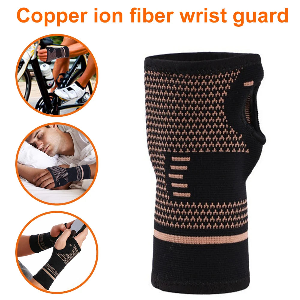 1PCS Copper Compression Gloves Sports Wrist Guard Arthritis Gloves Elastic Palm Brace Sleeve Fitness Wrist Support Wristband