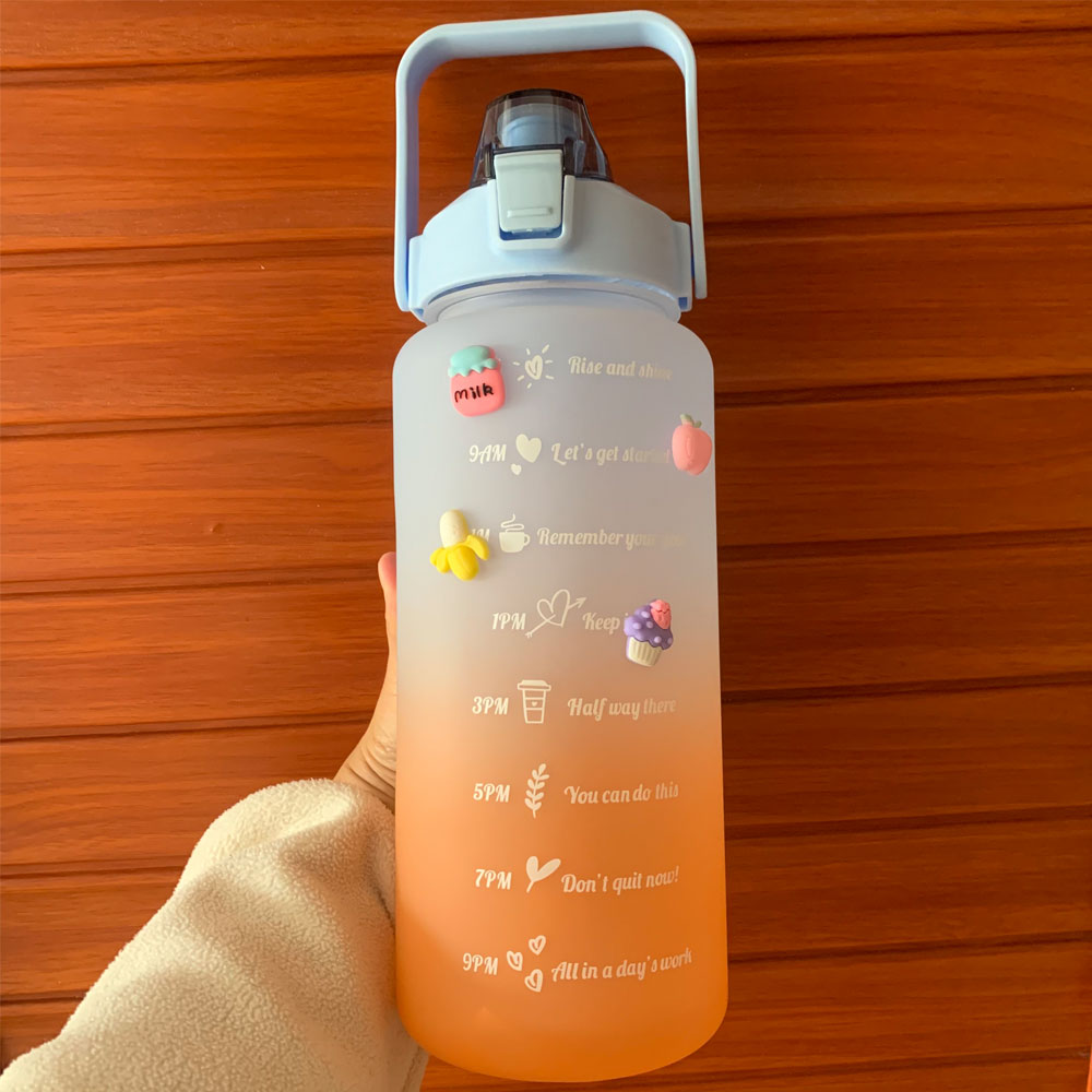 2 Liters Water Bottle Motivational Drinking Bottle Sports Water Bottle With Time Marker Stickers Portable Reusable Plastic Cups