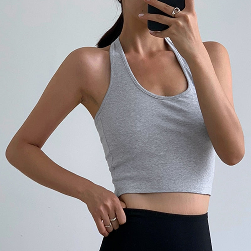 Cotton Sexy Backless Black White Tank Tops Halter Streetwear Vest Female Crop Top Summer 2023 Basic T-shirts Ladies Tube Camis