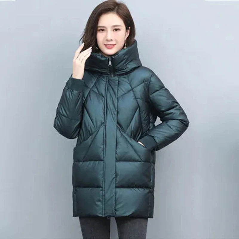 2023 Winter New Jackets Elegant Mother Parkas Padded Jacket Thick Down Padded Jacket Hooded Cotton Coat Women's  Mid-Length Park