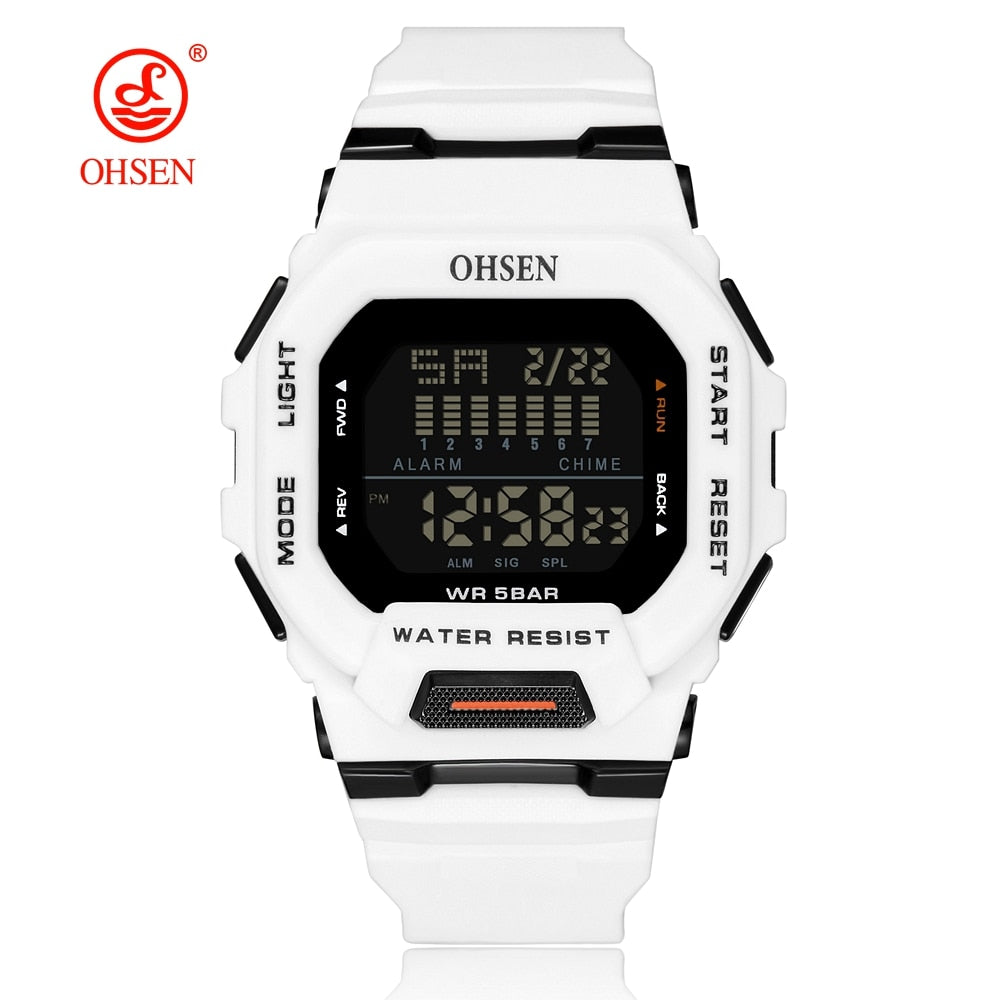 Fashion OHSEN Hombre Male Digital Watches 5ATM Dive Man Mens Sport White Wristwatches Hand clocks Man Watch Reloj Masculino