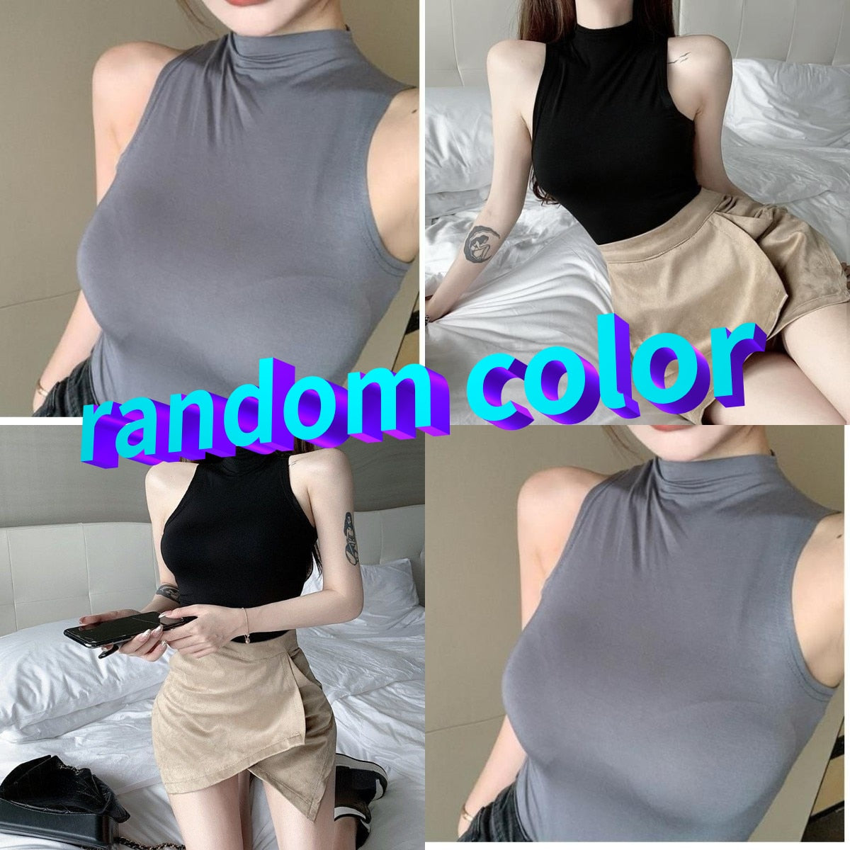 Sexy Tank Top Solid Halter Crop Tops Women Summer Camis Turtleneck Camisole Fashion Casual Tube Female Sleeveless Cropped Vest