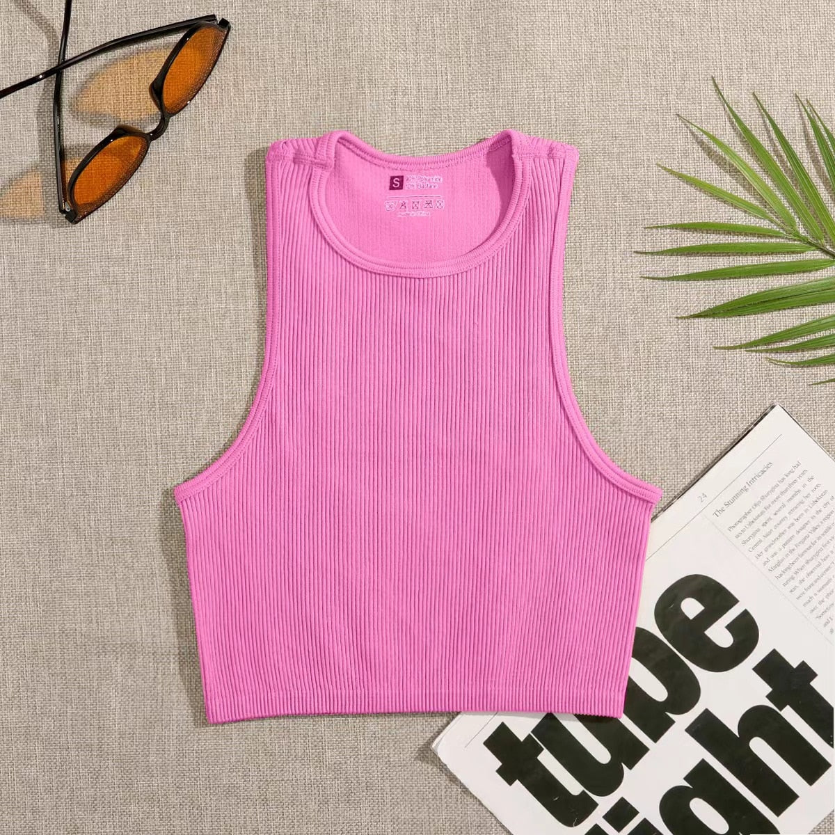 Crop Top Women Solid Basic T-shirts Vest Seamless Streetwear Elastic Rib-Knit Sleeveless Casual Tank Tops Female