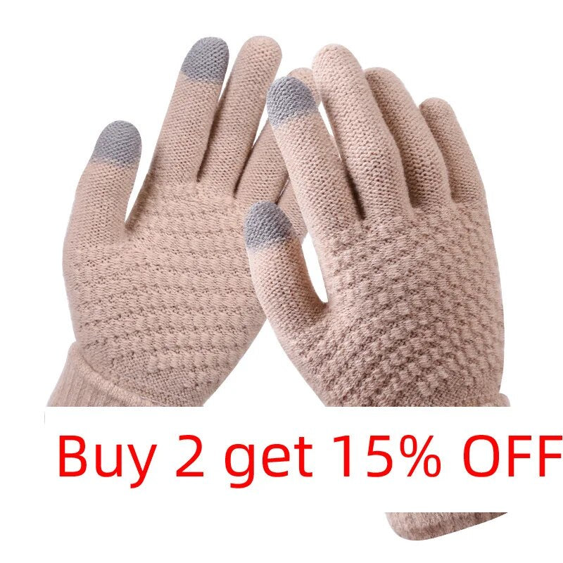 Touch Screen Gloves Women's Winter Knitted Plush Jacquard Thickened Non Slip Cashmere Warm Winter Gloves For women