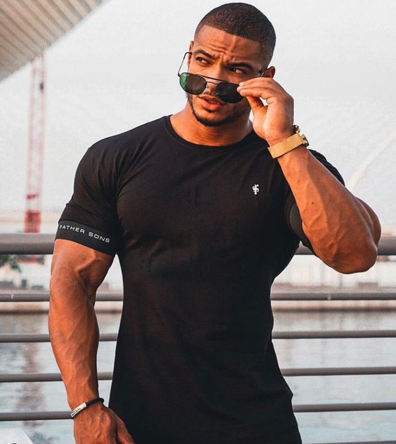 2023 Gym T-shirt Men Short sleeve T-shirt Casual Slim t shirt Male Fitness Bodybuilding shirt Workout Tee Tops Summer clothing