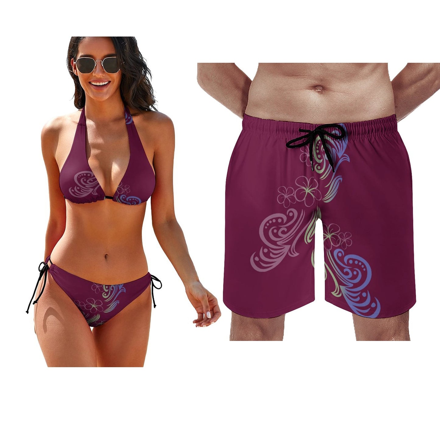 2023 Sexy Bikini Customized Vintage Polynesian Push Up Swimwear Beach Shorts Men&#39;s Beach Pants Couple Swimwear