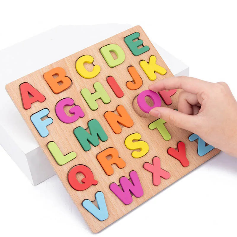 Wooden Puzzle Montessori Toys for Baby 1 2 3 Years Old Kids Alphabet Number Shape Matching Games Children Early Educational Toys