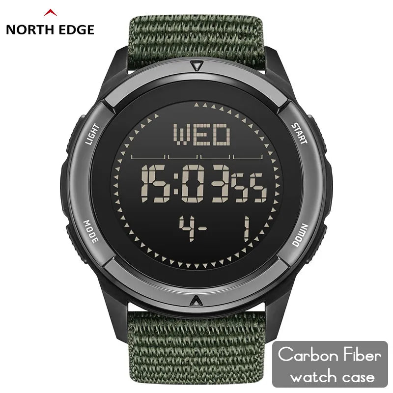 NORTH EDGE ALPS Men's Digital Carbon fiber Watch Shock Militray Sports Super Light Outdoor Compass Waterproof 50M Wristwatches