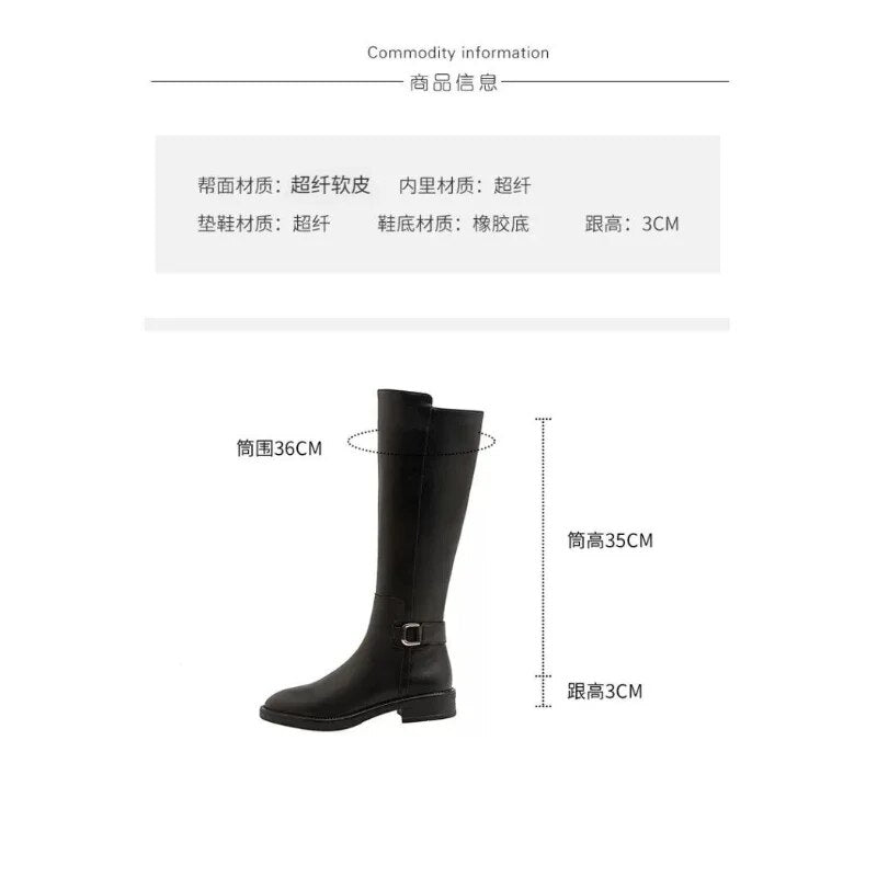 2023 new  Real Knee Boots For Women Shoes Buckle Metal Decoration Fashion Outdoor Ladies Footwear Size 34-41