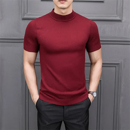 MRMT 2024 Brand New Men's Sweater Pure Color Semi-high Collar Men Sweater Knitting for Male Half-sleeved Man Sweaters Tops