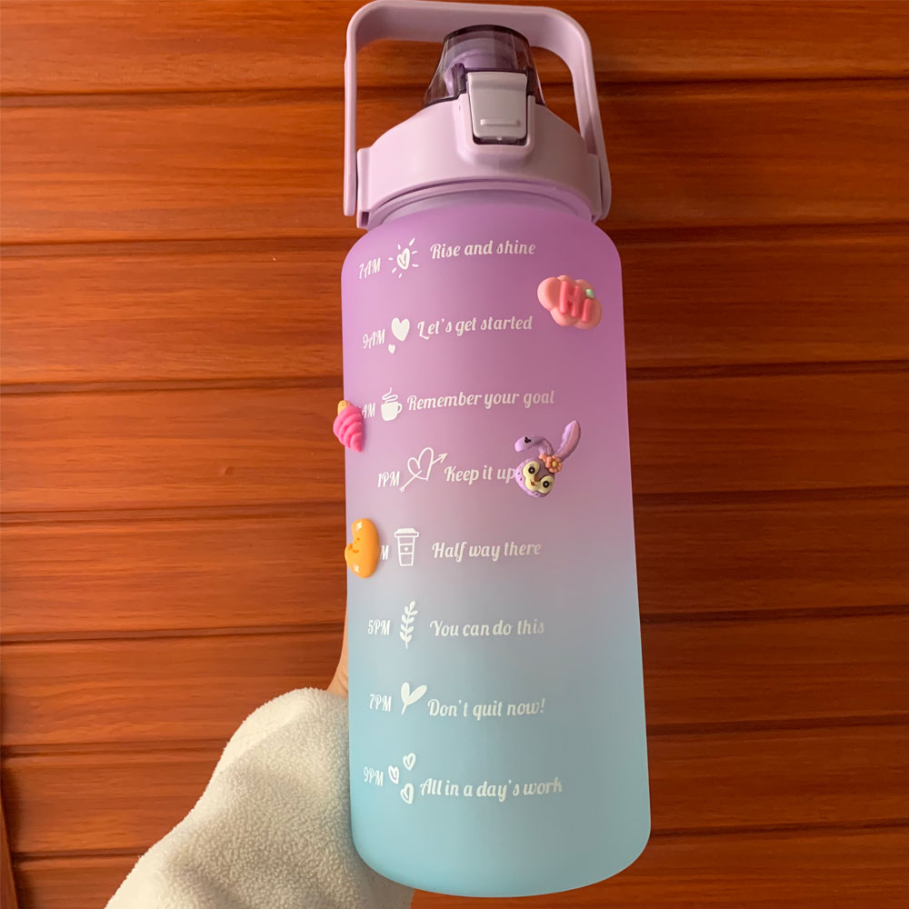 2 Liters Water Bottle Motivational Drinking Bottle Sports Water Bottle With Time Marker Stickers Portable Reusable Plastic Cups