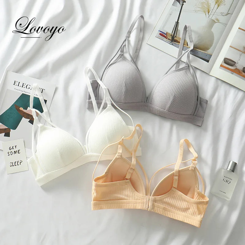 Sexy Women Bra Wire Free Brassiere Push Up Lingerie French Triangle Cup Bra Underwear Thread Top Female Intimates Bralette