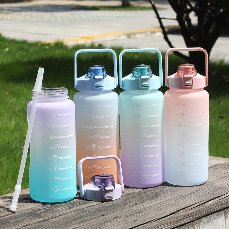 2 Liters Water Bottle Motivational Drinking Bottle Sports Water Bottle With Time Marker Stickers Portable Reusable Plastic Cups