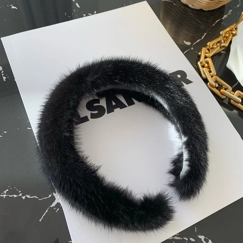 2024 Hot Sale New Women's Luxury Winter 100% Mink Fur Headband High Quality Real Fur Hair Band Lady Fashion Hair Hoop