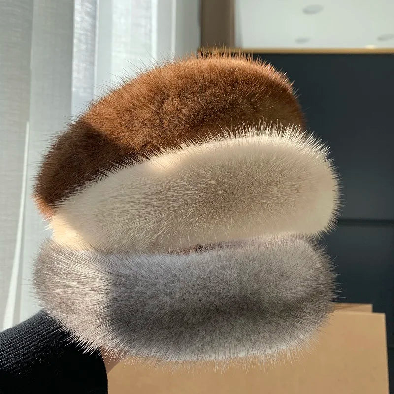 2024 Hot Sale New Women's Luxury Winter 100% Mink Fur Headband High Quality Real Fur Hair Band Lady Fashion Hair Hoop