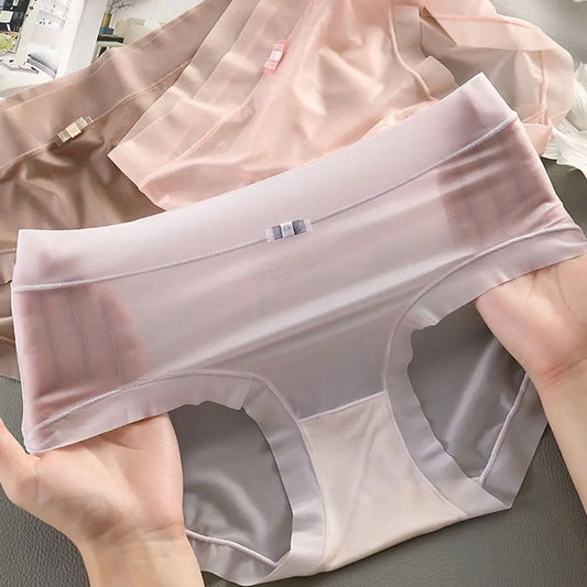 Ice Silk Panties for Women Sexy Transparent Briefs Seamless Breathable Middle Rise Underpants Comfort Soft Underwear Women