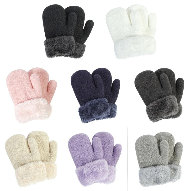 1Pair Winter Gloves Anti-grab Mittens Thicken Warm Fleece Glove Cute Boys Girls Hand Warmer For Newborn Baby 1-3Years