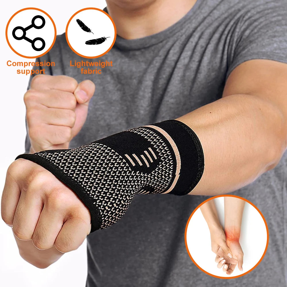 1PCS Copper Compression Gloves Sports Wrist Guard Arthritis Gloves Elastic Palm Brace Sleeve Fitness Wrist Support Wristband