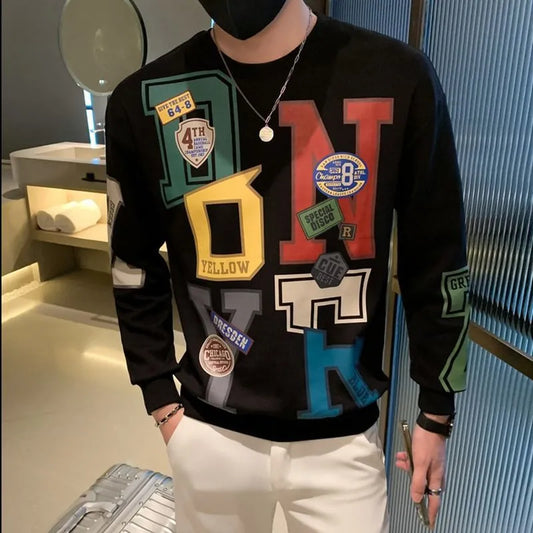 Fashion O-Neck Loose Printed Letter Sweatshirts Men's Clothing 2023 Autumn Winter New Oversized Korean Tops Casual Sweatshirts