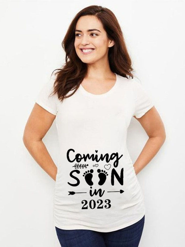 Baby Loading 2023 Women Printed Pregnant T Shirt Girl Maternity Short Sleeve Pregnancy Announcement Shirt New Mom Clothes