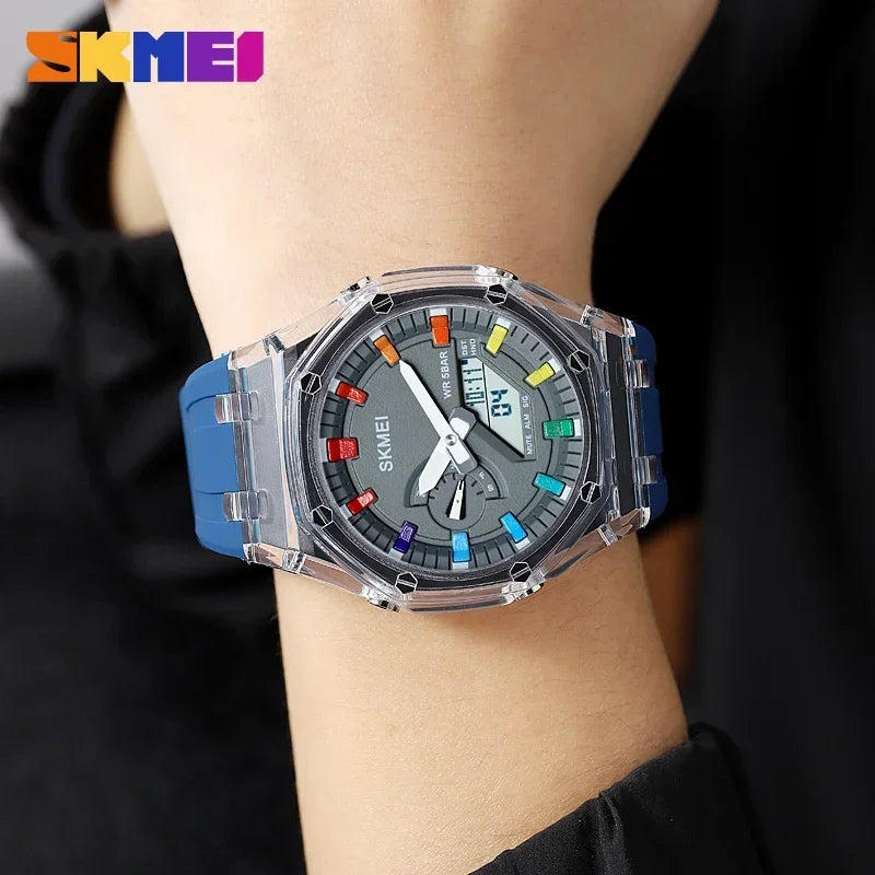 SKMEI 2100 Waterproof Men Watch Countdown Stopwatch Led Light Electronic Movement Wristwatch 5Alarm Clock 2 Time Digital Watches