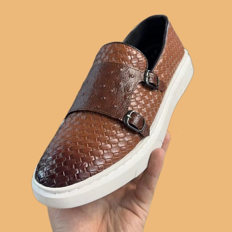 New Brown Men&#39;s Vulcanize Shoes Double Buckle Monk Shoes Black  Slip-On Lazy Shoes Handmade  Free Shipping Men Casual Shoes