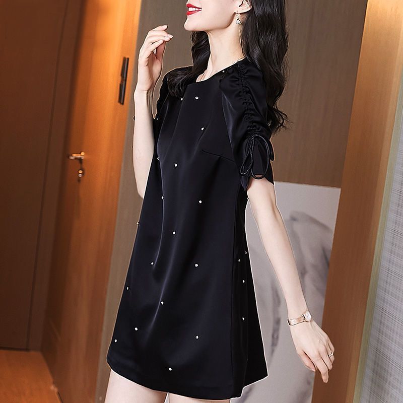 Elegant Shirring Bandage Bow Diamonds Mini Dress Women&#39;s Clothing 2023 Summer New Puff Sleeve Princess Dress