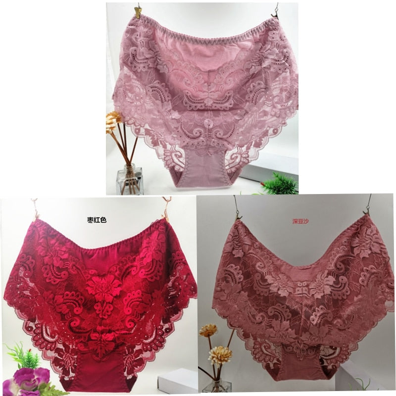 3Pcs/Lot Ropa Interior Femeni Briefs Plus Size 7XL Cotton Cutout Lace Lingeries  Intimates Women&#39;s Panties Underwears