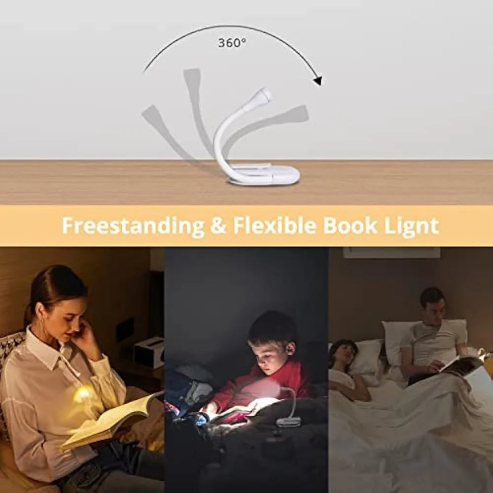 Book Light Reading Lights for Books in Bed Led Book Night Lamp Rechargeable 3 Color Stepless Brightness Clip on Reading Lamp