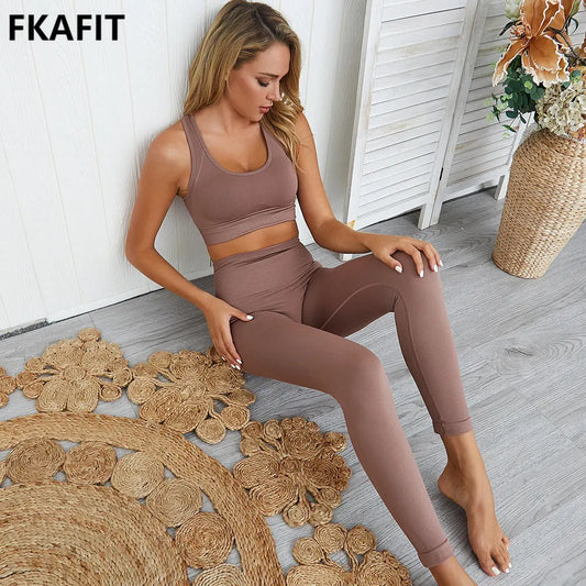 Gym 2 Piece Set Workout Clothes For Women Yoga Set Solid Color Fitness Leggings Sportswear Woman Yoga Wear Sport Bra And Pants