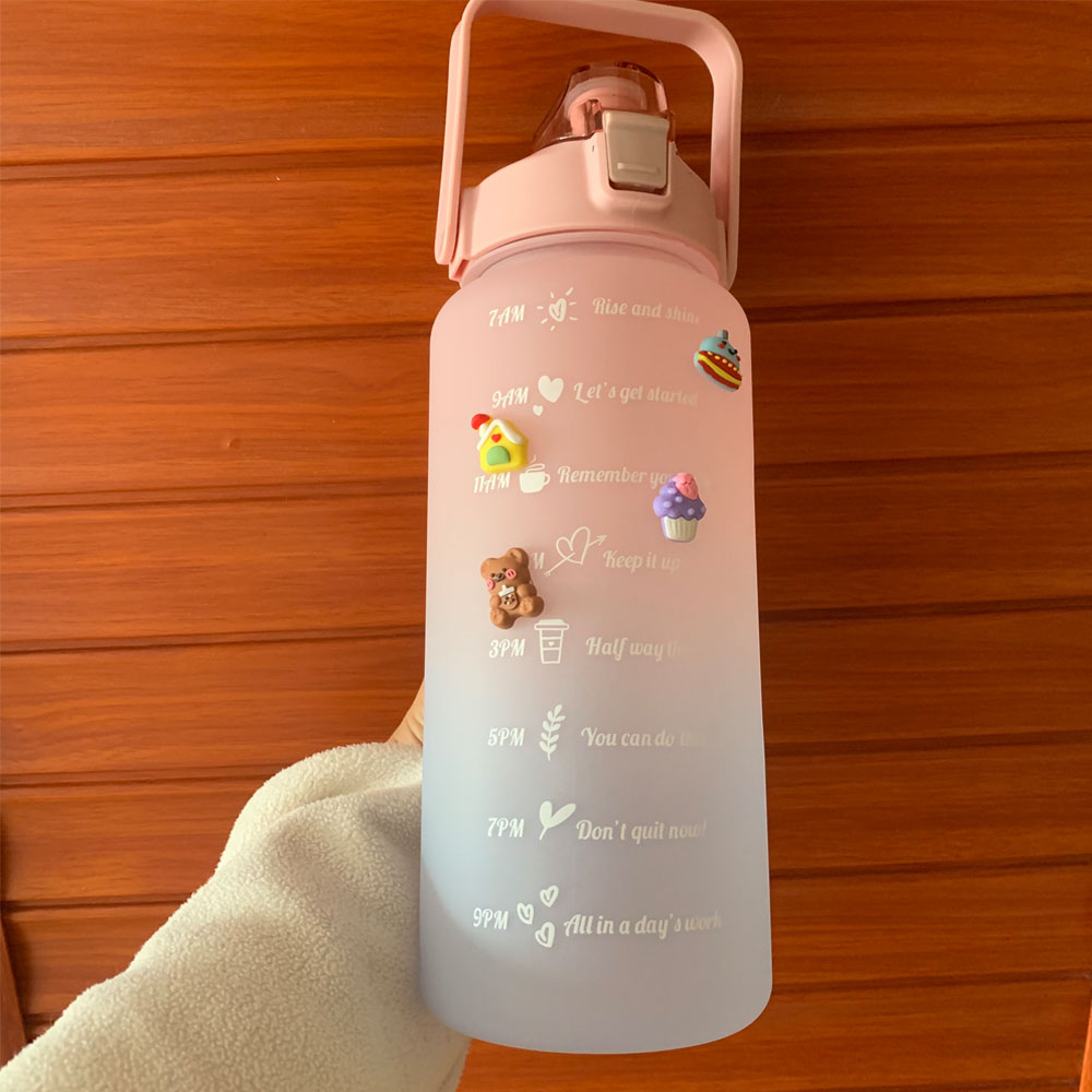 2 Liters Water Bottle Motivational Drinking Bottle Sports Water Bottle With Time Marker Stickers Portable Reusable Plastic Cups