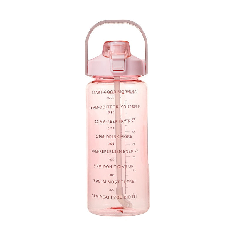 2 Liters Water Bottle Motivational Drinking Bottle Sports Water Bottle with Time Marker Stickers Plastic Cups Botellas De Agua