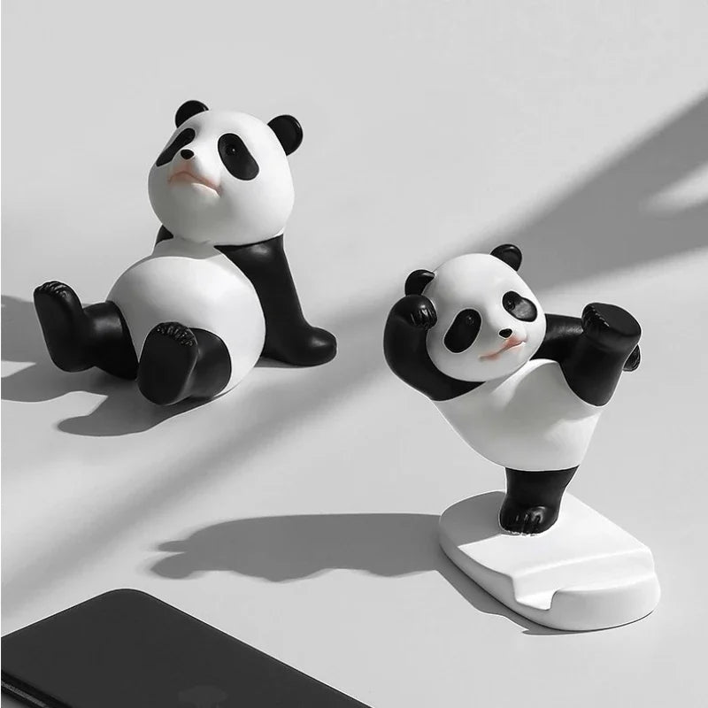 Panda Figurines For Interior Universal Cell Mobile Phone Stand Holder Modern Sculpture Statue Home Office Desk Decor