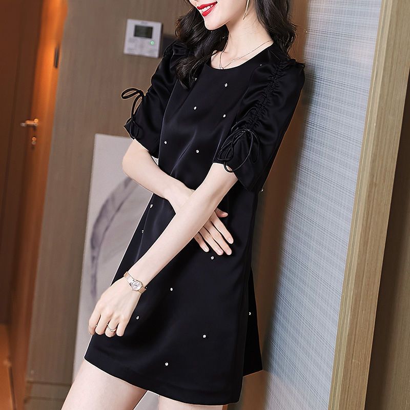 Elegant Shirring Bandage Bow Diamonds Mini Dress Women&#39;s Clothing 2023 Summer New Puff Sleeve Princess Dress