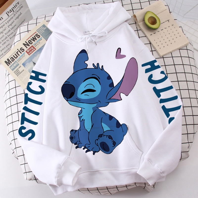 Disney Hoodie Fashion Stitch Angel Monster Letter Cartoon Sweatshirt Pullover Cute Harajuku Unisex Women&#39;s Pocket Top