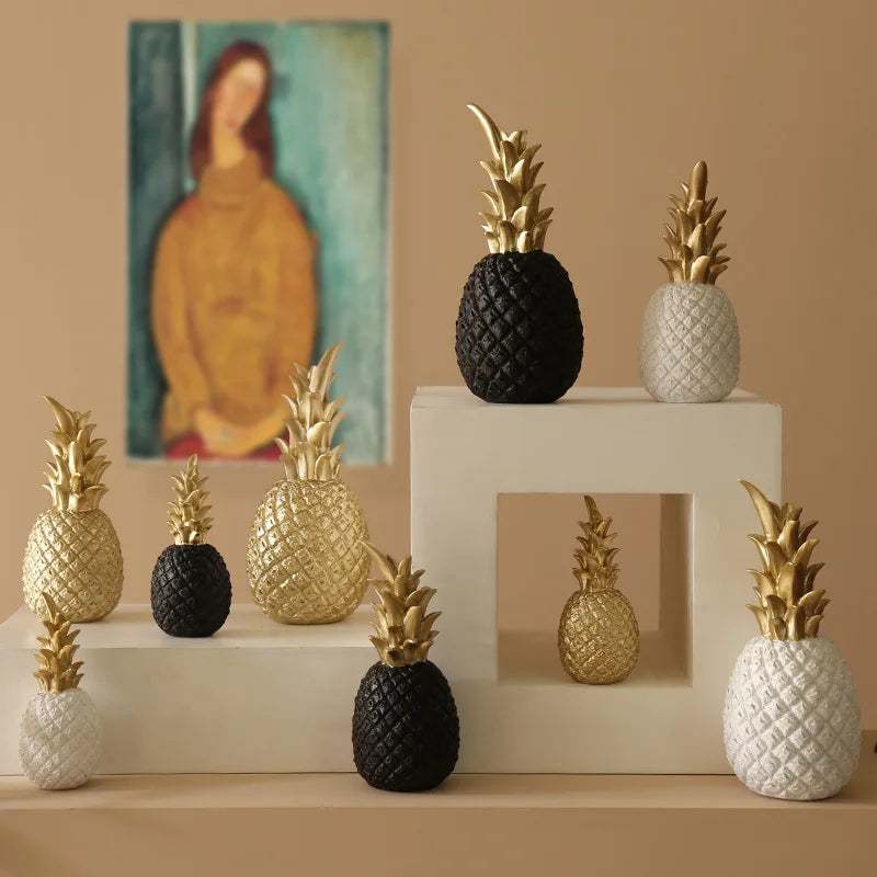 Vilead Resin Pineapple Miniatures Figurines Interior Living Room Gold Black White Fruit Model Crafts for Home House Decoration